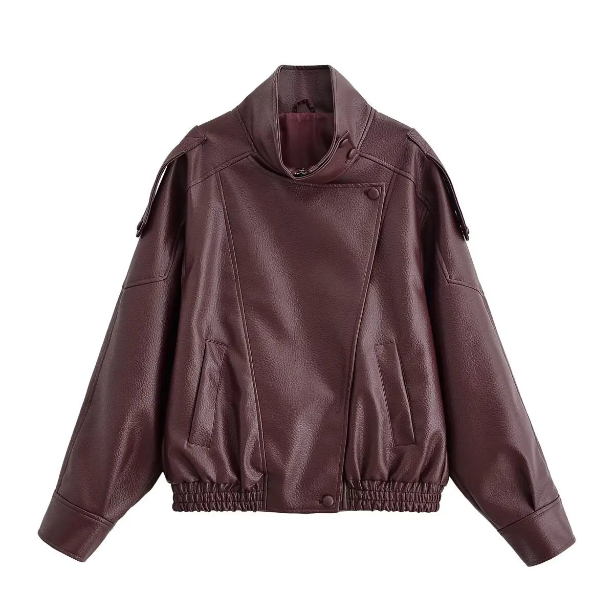 Women's Faux Leather Pilot Jacket – Zip-Up Casual Outwear for Fall & Winter