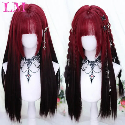 Cosplay Wig with Bangs – Long Straight Synthetic Hair 24 Inch