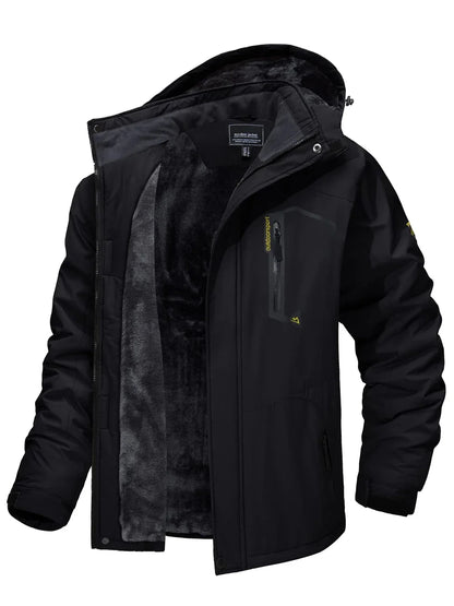 Men's Fleece-Lined Mountain Jacket – Removable Hood Hiking Coat