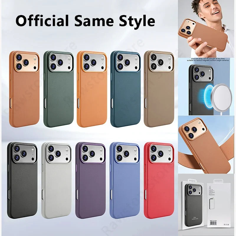 Magnetic Leather Case for iPhone 17 Pro Max 16 15 14 13 12 Plus with MagSafe