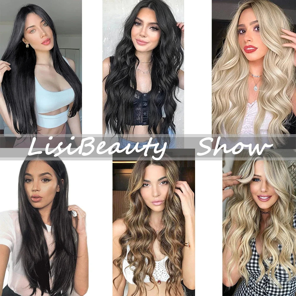 Clip-In Hair Extensions 7pcs 16 Clips Wavy Synthetic 24 Inch