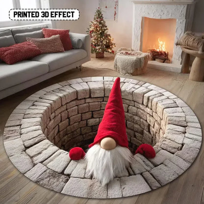Christmas Gnome Round Rug 3D Printed Holiday Decor Mat