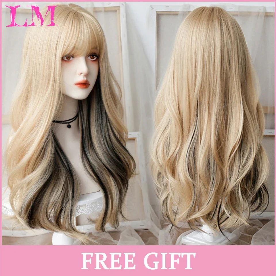 Cosplay Wig with Bangs – Long Straight Synthetic Hair 24 Inch
