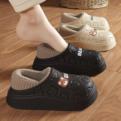Waterproof Winter Slippers – Plush Fleece Lining, Anti-Slip Thick Sole