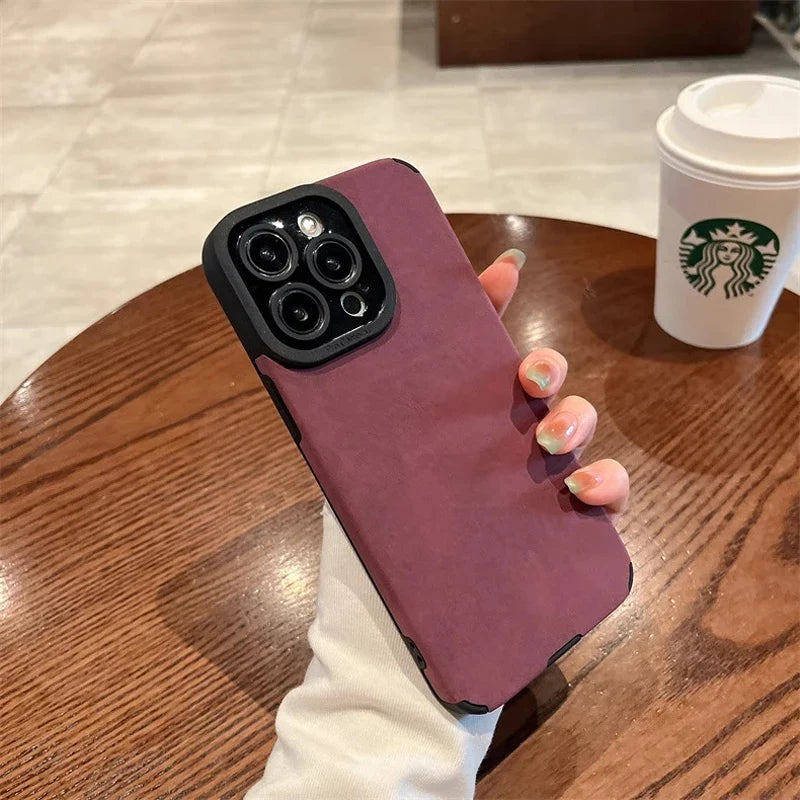 Matte Leather Silicone iPhone Case with Lens Protection