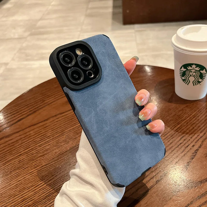 Matte Leather Silicone iPhone Case with Lens Protection
