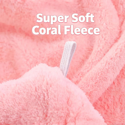 Hair Towel Wrap – Quick-Dry Coral Fleece with Button Closure