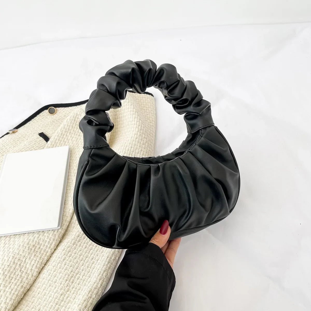 Pleated Cloud Hobo Bag – Women's PU Leather Handbag