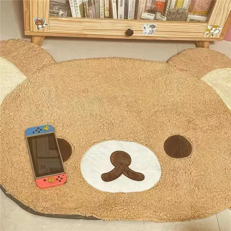 Rilakkuma Bear Shaped Rug – Soft Plush Cartoon Floor Mat