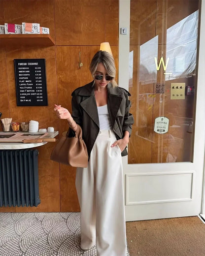 Women's Cropped Trench Jacket – Double Breasted Vintage Coat