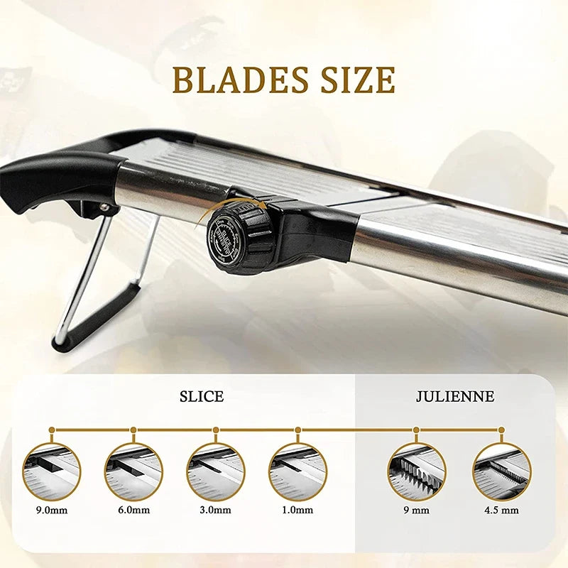 Adjustable Mandoline Slicer – Stainless Steel Vegetable Cutter with Cut-Resistant Glove