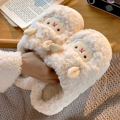 Fluffy Cartoon Plush Slippers – Warm Indoor House Shoes for Women & Men