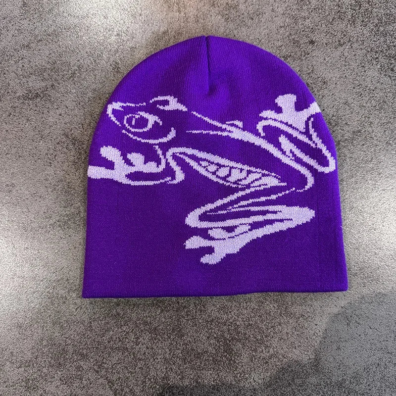 Tree Frog Print Beanie – Stretchy Knit Skull Cap