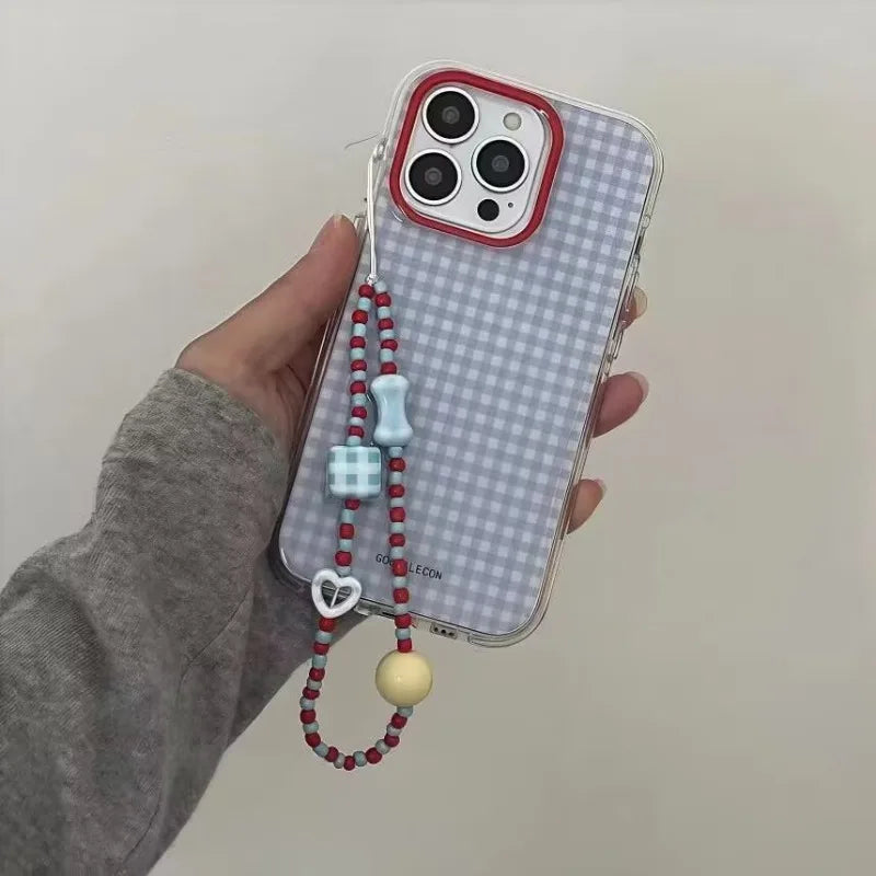 Blue Checkered Grid Pattern iPhone Case – Soft Protective Cover