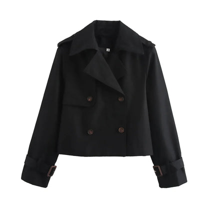 Cropped Trench Coat Women – Vintage Double Breasted Short Jacket