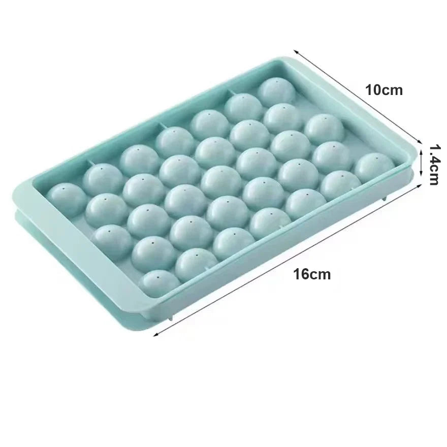 Round Ice Ball Tray 33-Cavity Mold with Lid for Cocktails