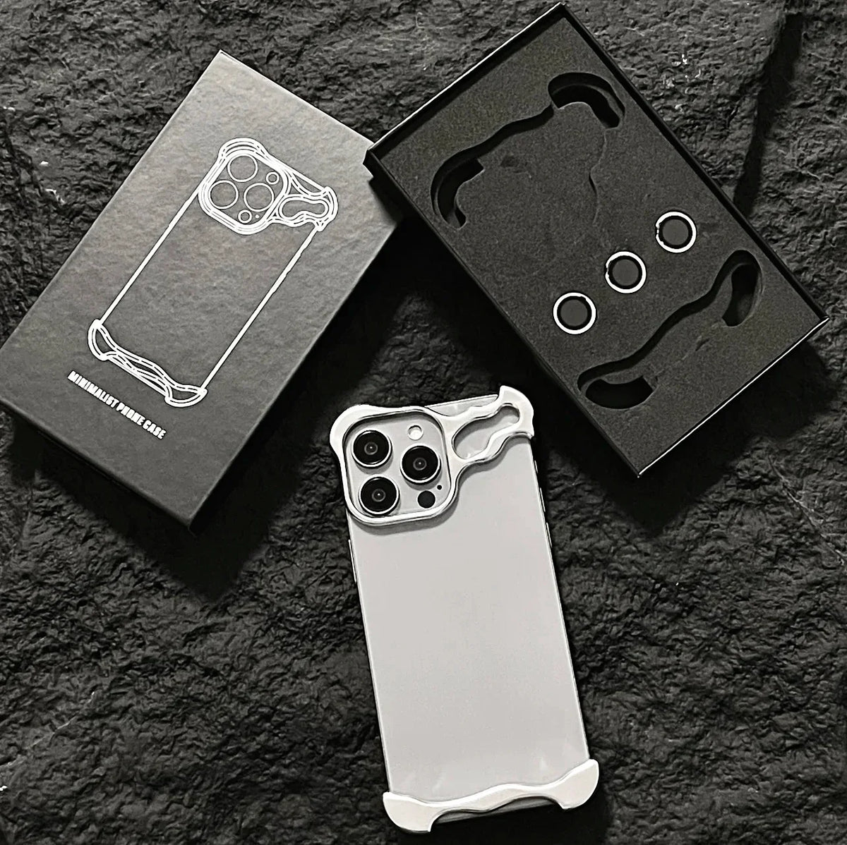Metal Bumper iPhone Case with Lens Protector – Irregular Frame Design