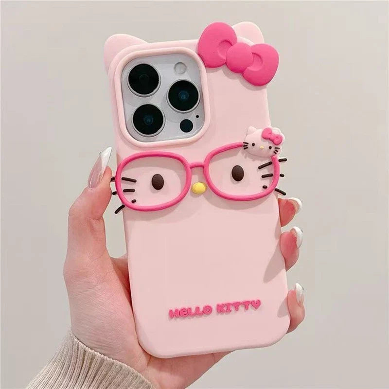 3D Hello Kitty Glasses Silicone iPhone Case – iPhone 4 to 17 Pro Max