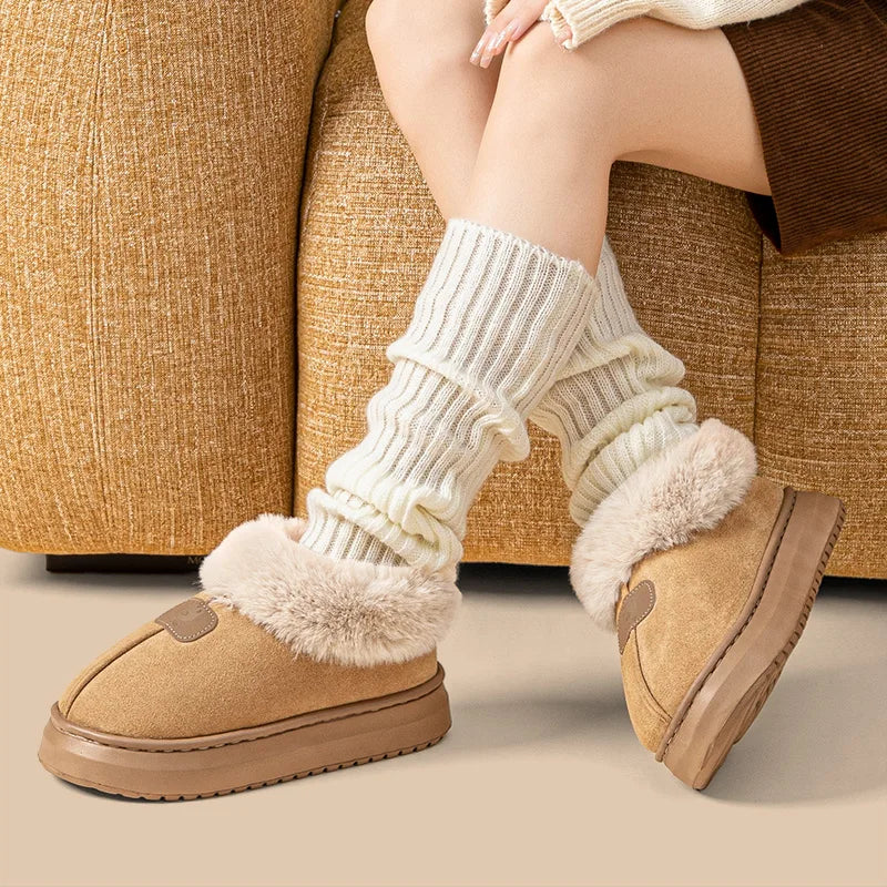 Fleece-Lined Winter Slippers – Ankle Cover Warm House Shoes