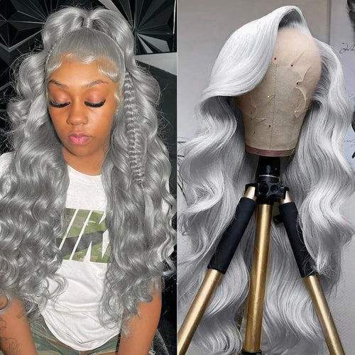 Silver Grey HD Lace Front Wig – Brazilian Remy Human Hair Body Wave