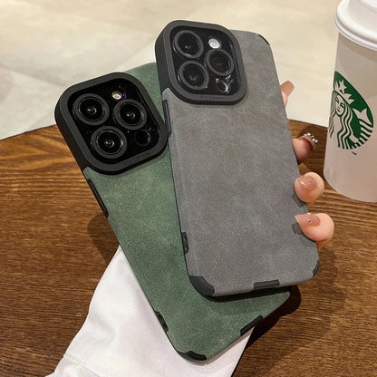 Matte Leather Silicone iPhone Case with Lens Protection