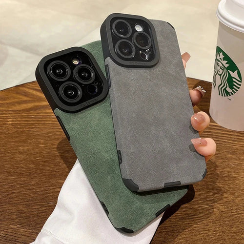 Matte Leather Silicone iPhone Case with Lens Protection