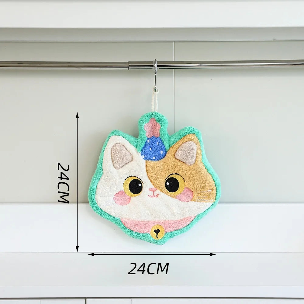 Cute Cat Hand Towel – Coral Fleece Hanging Bathroom Towel