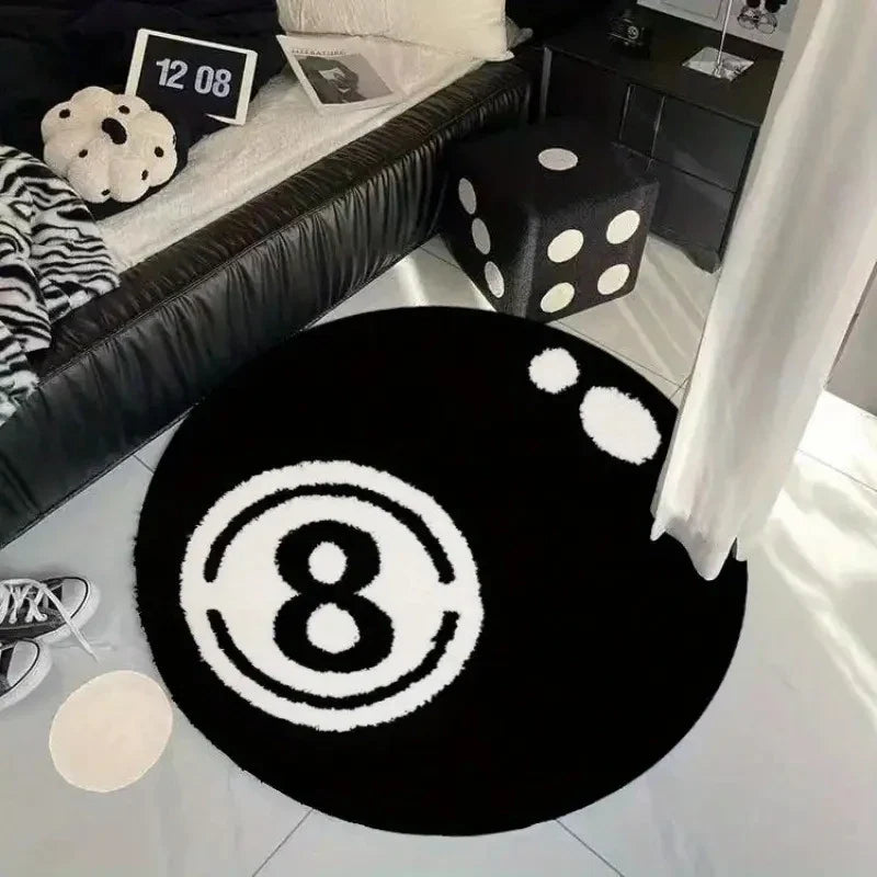 8-Ball Billiards Round Rug – Soft Fuzzy Floor Mat for Living Room & Bedroom