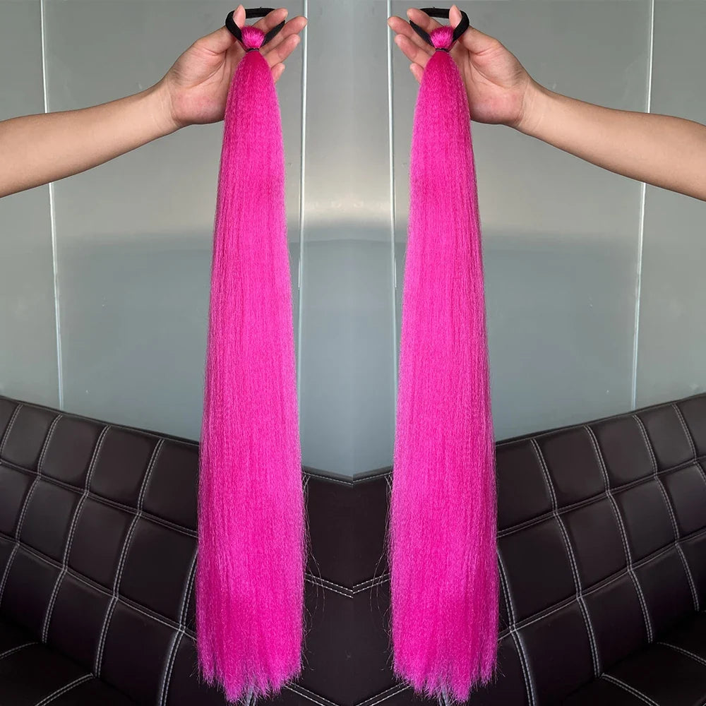Long Straight Ponytail Extension 2pcs – Synthetic Hair with Rubber Band