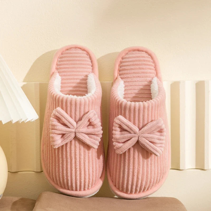 Women's Bow Slippers – Soft Warm Indoor House Shoes