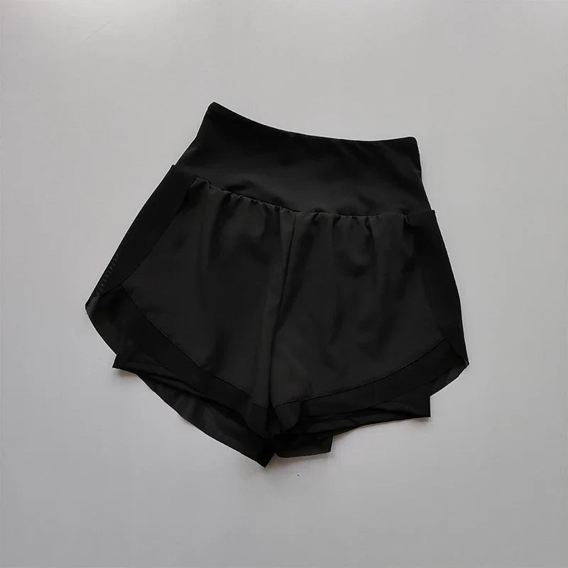 Women's High-Waist Sports Shorts – Double Layer Quick-Dry
