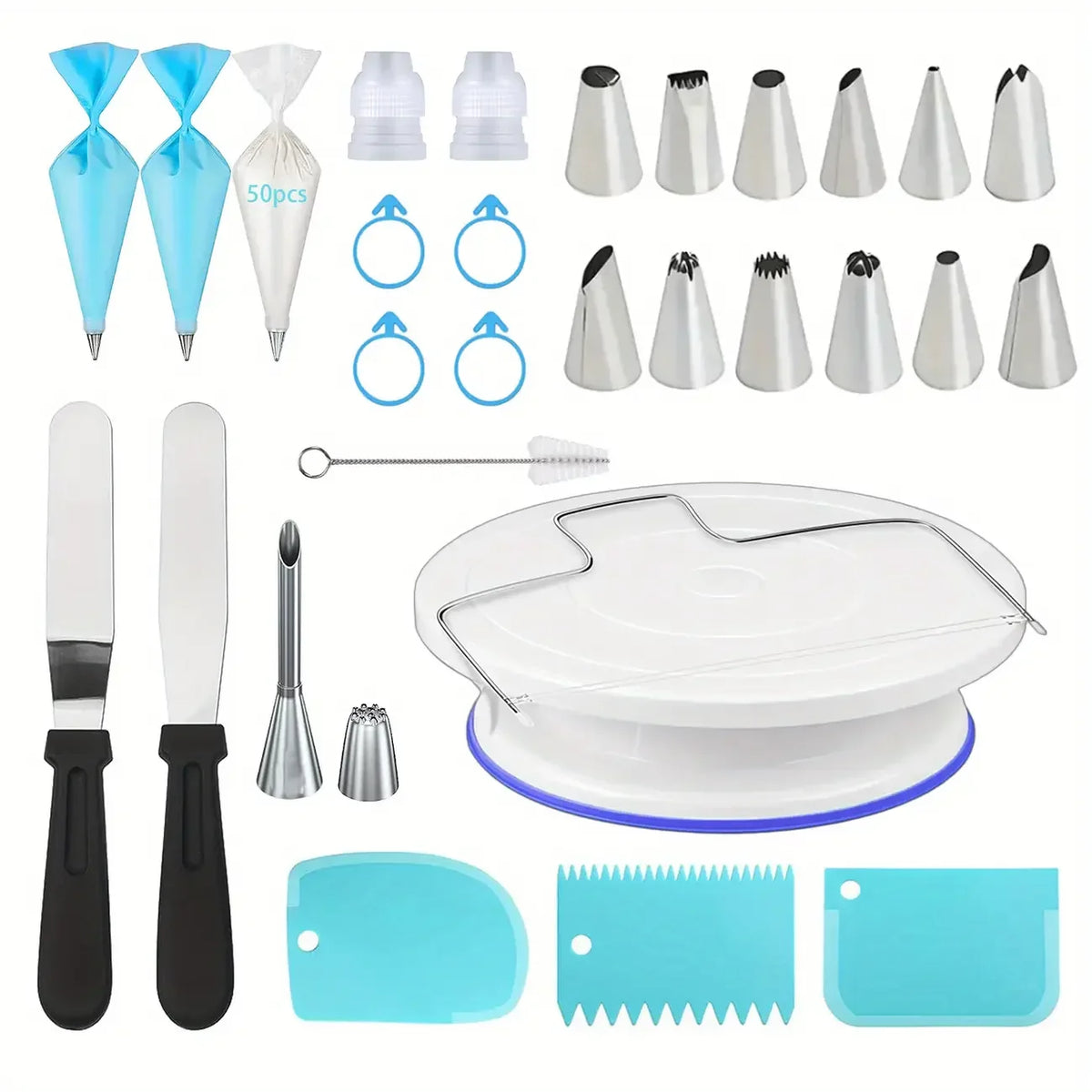 Cake Decorating Set 80pcs – Turntable, Piping Tips, Bags & Scrapers