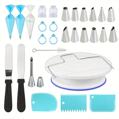 Cake Decorating Set 80pcs – Turntable, Piping Tips, Bags & Scrapers