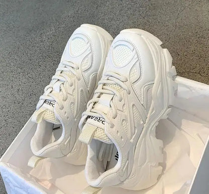 Women's Chunky Platform Sneakers – Mesh & Leather Casual Shoes