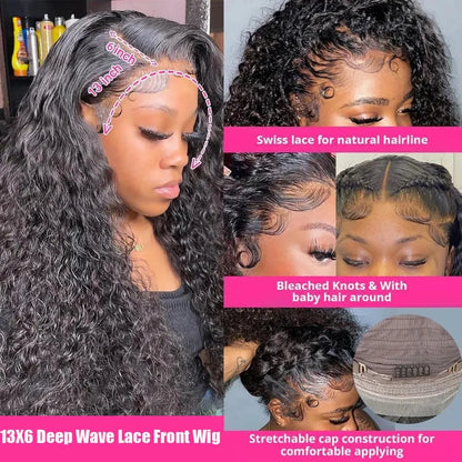 Deep Wave Lace Front Wig | 250% Density Brazilian Human Hair 16–42 Inch