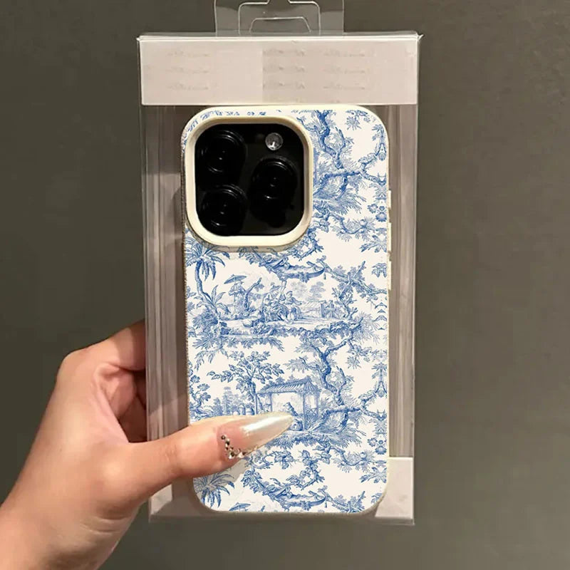 Toile de Jouy iPhone Case – Blue Vintage Floral Pattern