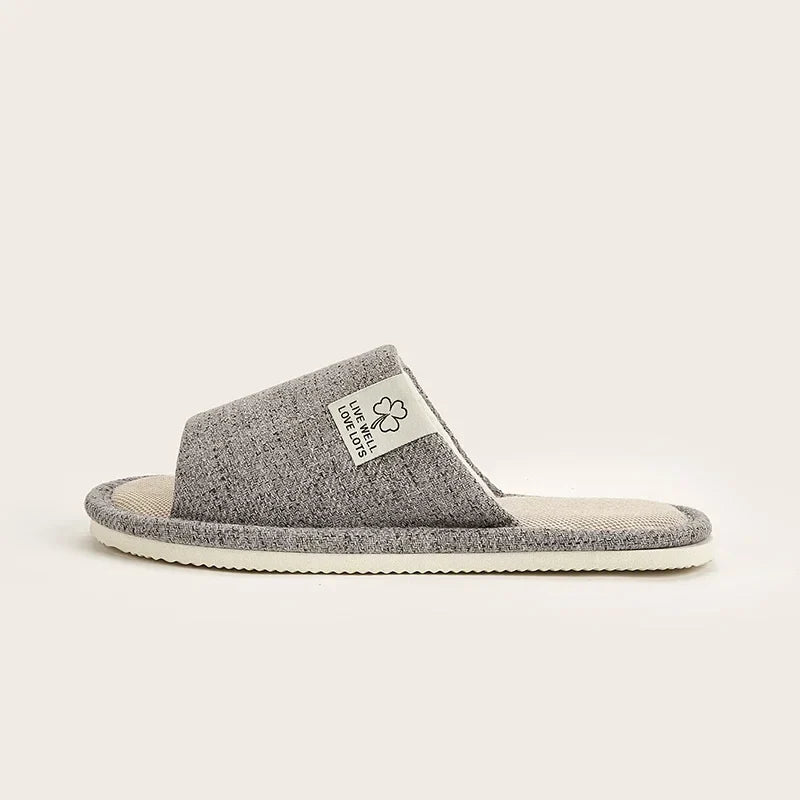 Linen Home Slippers – Open-Toe Breathable Indoor Shoes for Men & Women