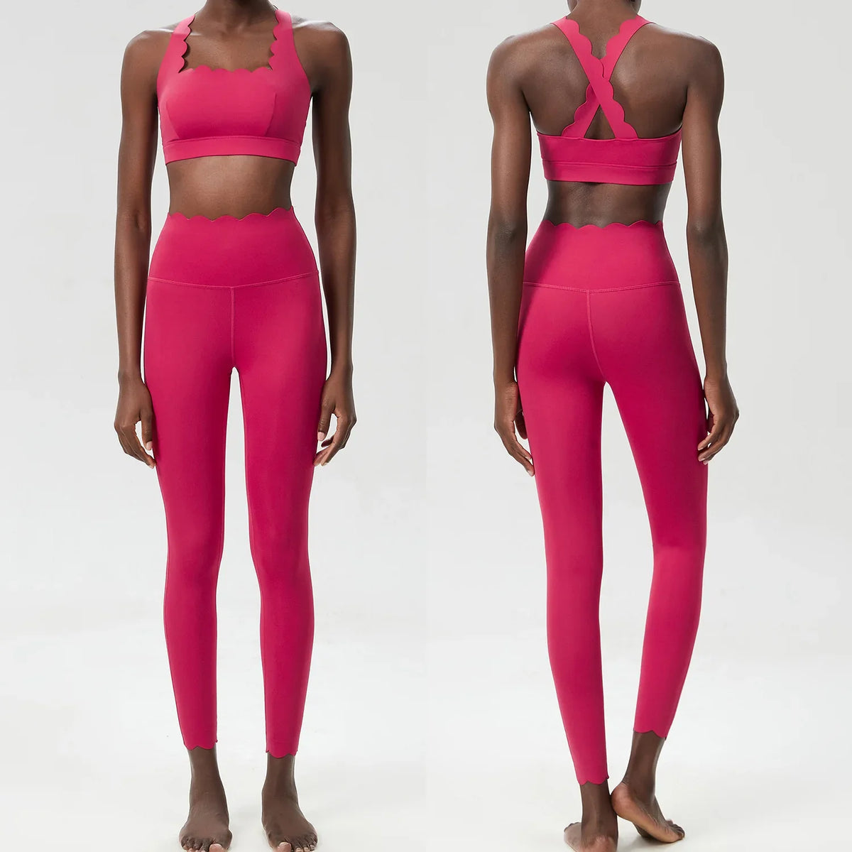 Women's 2-Piece Yoga Set – Scallop Sports Bra & High-Waist Leggings