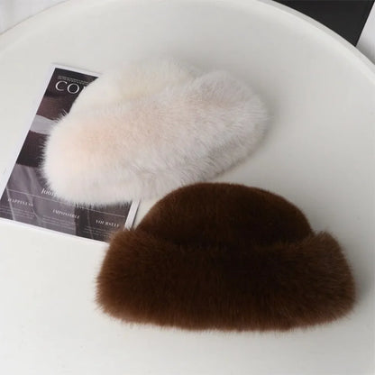 Fluffy Faux Fur Beret – Women's Winter Plush Bucket Hat