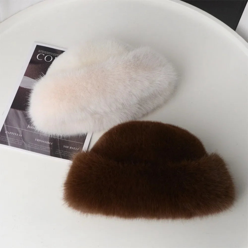 Fluffy Faux Fur Beret Hat – Women's Winter Plush Cap