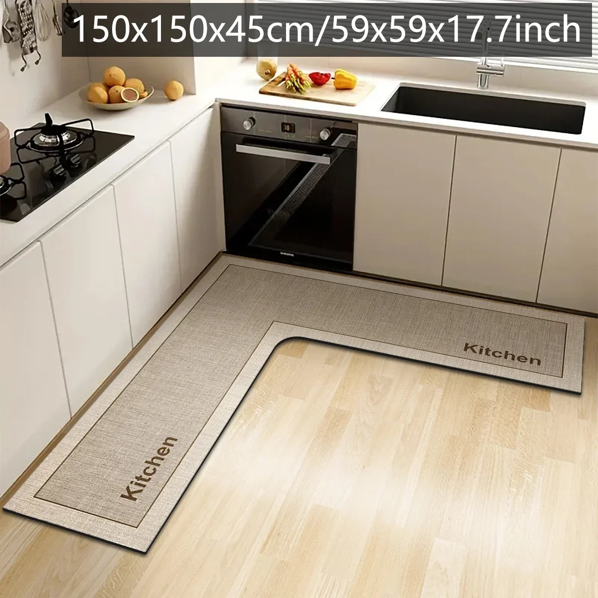 L-Shaped Kitchen Floor Mat – Non-Slip Absorbent Diatom Mud Rug