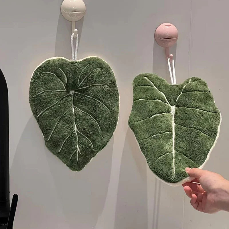 Plant Leaf Hand Towel – Absorbent Hanging Kitchen & Bathroom Towel