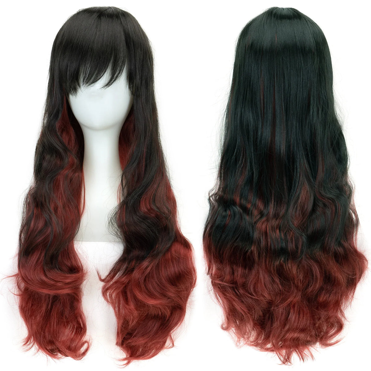 Rainbow Ombre Cosplay Wig with Bangs – Long Wavy Synthetic Hair