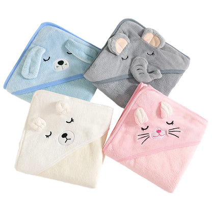 Baby Hooded Bath Towel – Soft Cartoon Animal Bathrobe Wrap for Newborns