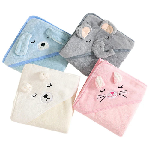 Baby Hooded Bath Towel – Soft Cartoon Animal Bathrobe Wrap for Newborns