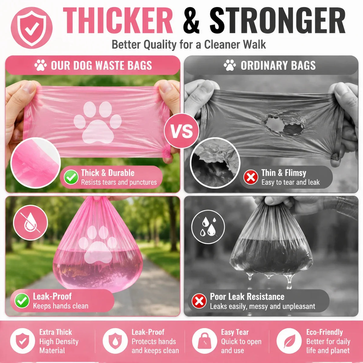 Dog Poop Bags – Thick Leakproof Pet Waste Bags, 3/6/10 Rolls