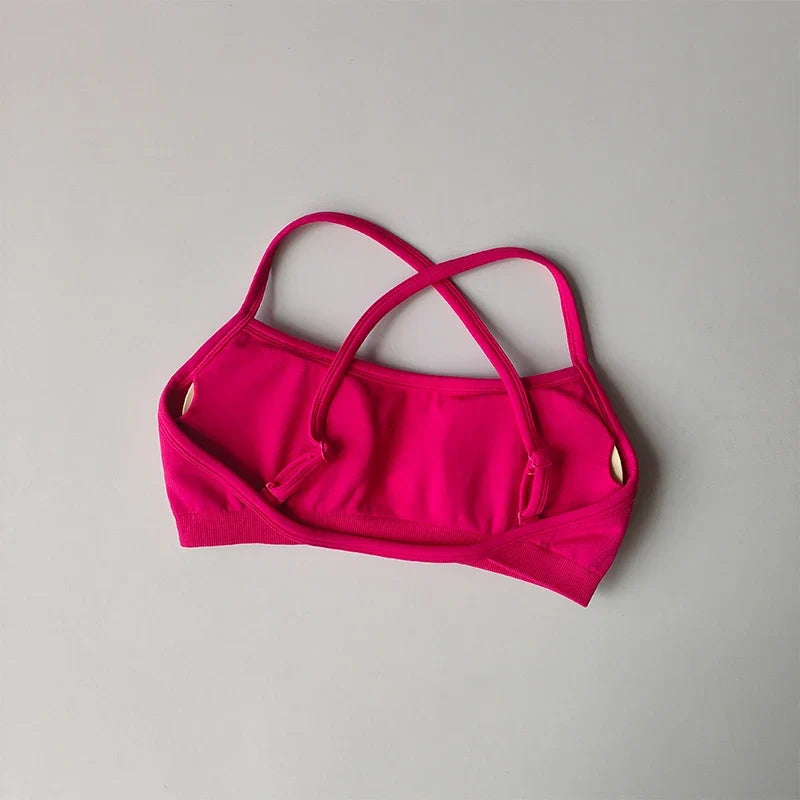 Seamless Cross-Back Sports Bra Women Shockproof Gathering Yoga Crop Top