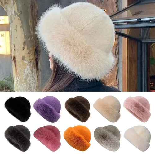 Fluffy Faux Fur Beret Hat – Women's Winter Plush Cap