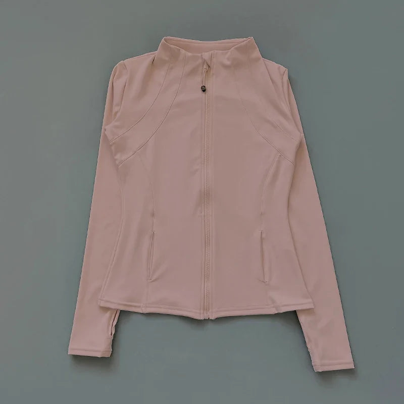 Women's Zip-Up Athletic Jacket with Thumb Holes – Slim Fit Running Top