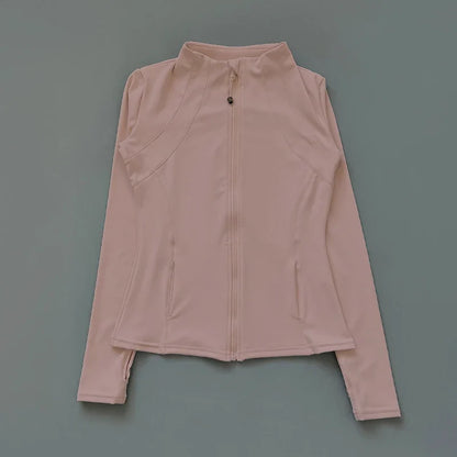 Women's Zip-Up Athletic Jacket with Thumb Holes – Slim Fit Running Top
